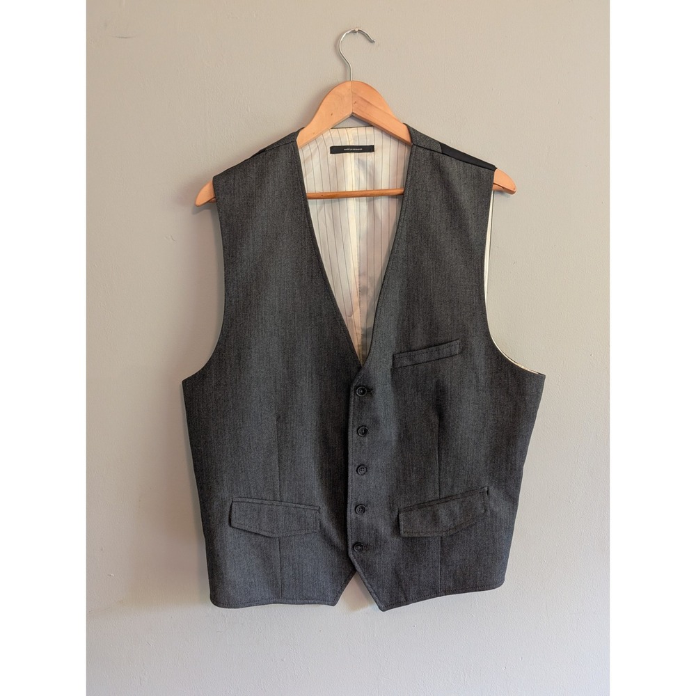 Y2K Express Mens Grey Suit Vest Waistcoat Dress Gilet XL Academia Formal Dapper